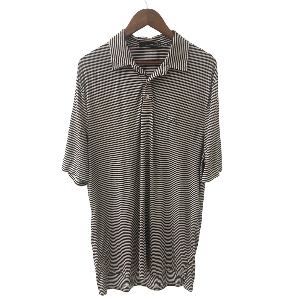 RLX Ralph Lauren Men's Striped Golf Polo Shirt‎ XL Navy White Mountain Top Logo